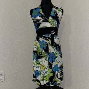 Y2K Midi Dress Women’s Medium Multicolor Floral Stretch Empire Waist Beach Cover